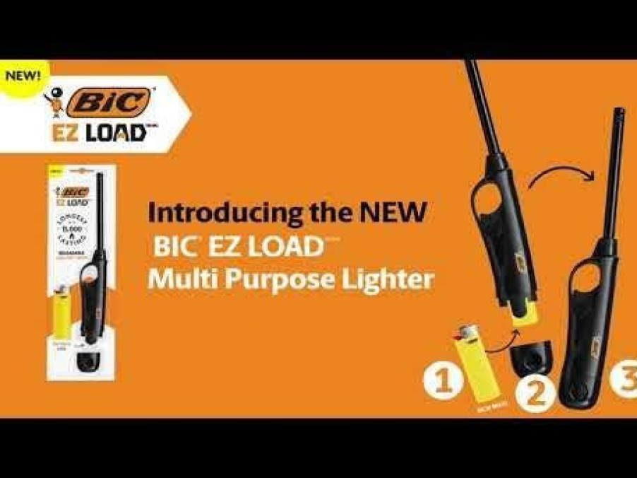 New BIC Bic Ez Load Lighter, Reloadable Multi Purpose Lighter, Great To Use As A Utility Lighter Or Camp Lighter, Set Of 2 Packs With 1 Bic Ez Load Long Lighter Shell And 1 Bic Maxi Pocket Lighter