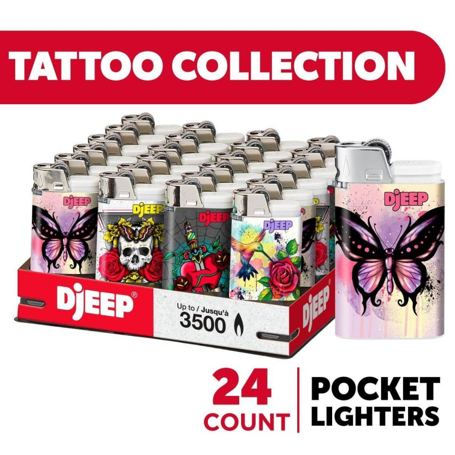 Clearance BIC Djeep Pocket Lighters, Tattoo Collection Textured Metallic, Unique Lighters