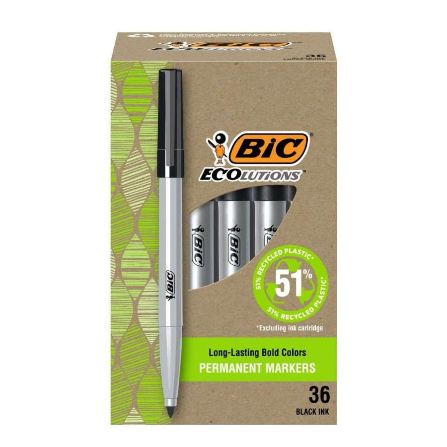 Online BIC Bic Ecolutions Fine Permanent Markers, Fine Bullet Tip, Black Marker Set Made From 51% Recycled Plastic