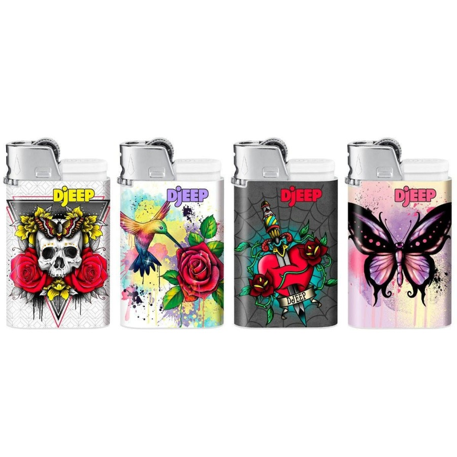 New BIC Djeep Pocket Lighters, Tattoo Collection Textured Metallic, Unique Lighters