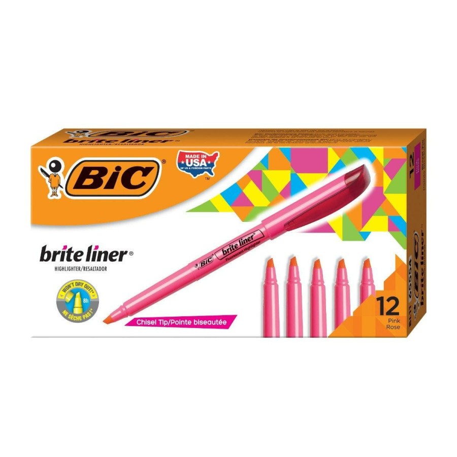 Clearance BIC Bic Brite Liner Highlighters, Chisel Tip, Pink, Ideal Highlighter Set For Organizing And Coloring