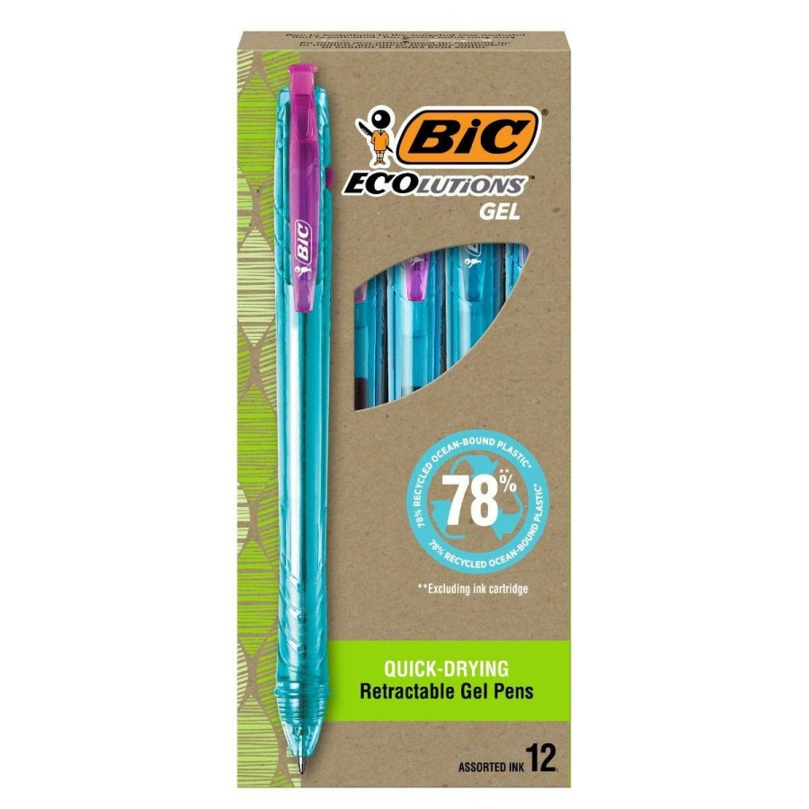 Hot BIC Bic Ecolutions Ocean-Bound Plastic Gel Pens, Medium Point (1.0Mm), Retractable Assorted Ink Pens Made From 78% Ocean-Bound Recycled Plastic Excluding Ink Cartridge