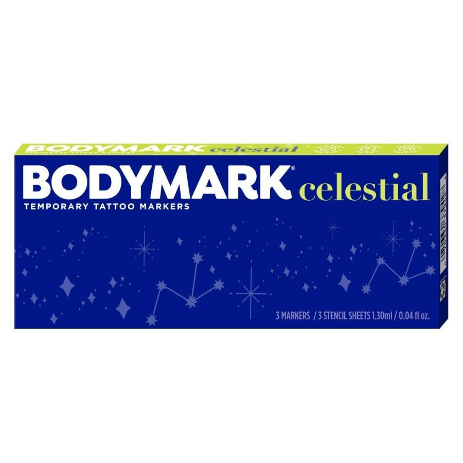 Clearance BIC Bodymark Celestial Set Temporary Tattoo Markers For Skin, Premium Brush Tip, Assorted Themed Colors And Stencils, Skin-Safe Temporary Tattoo Markers Set