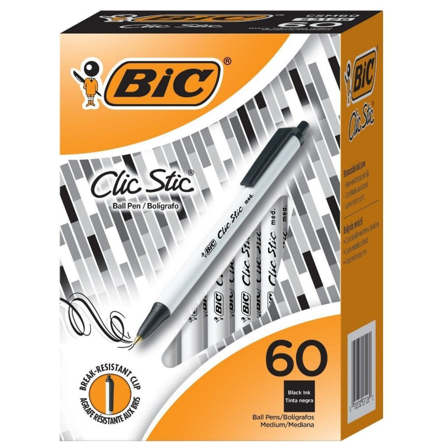 Clearance BIC Bic Clic Stic Retractable Ball Pen, Versatile Medium Point (1.0Mm), Black, Great For Offices And Schools