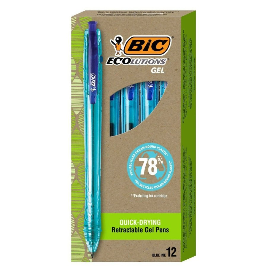 Hot BIC Bic Ecolutions Ocean-Bound Plastic Gel Pens, Medium Point (1.0Mm), Retractable Blue Ink Pens Made From 78% Ocean-Bound Recycled Plastic Excluding Ink Cartridge