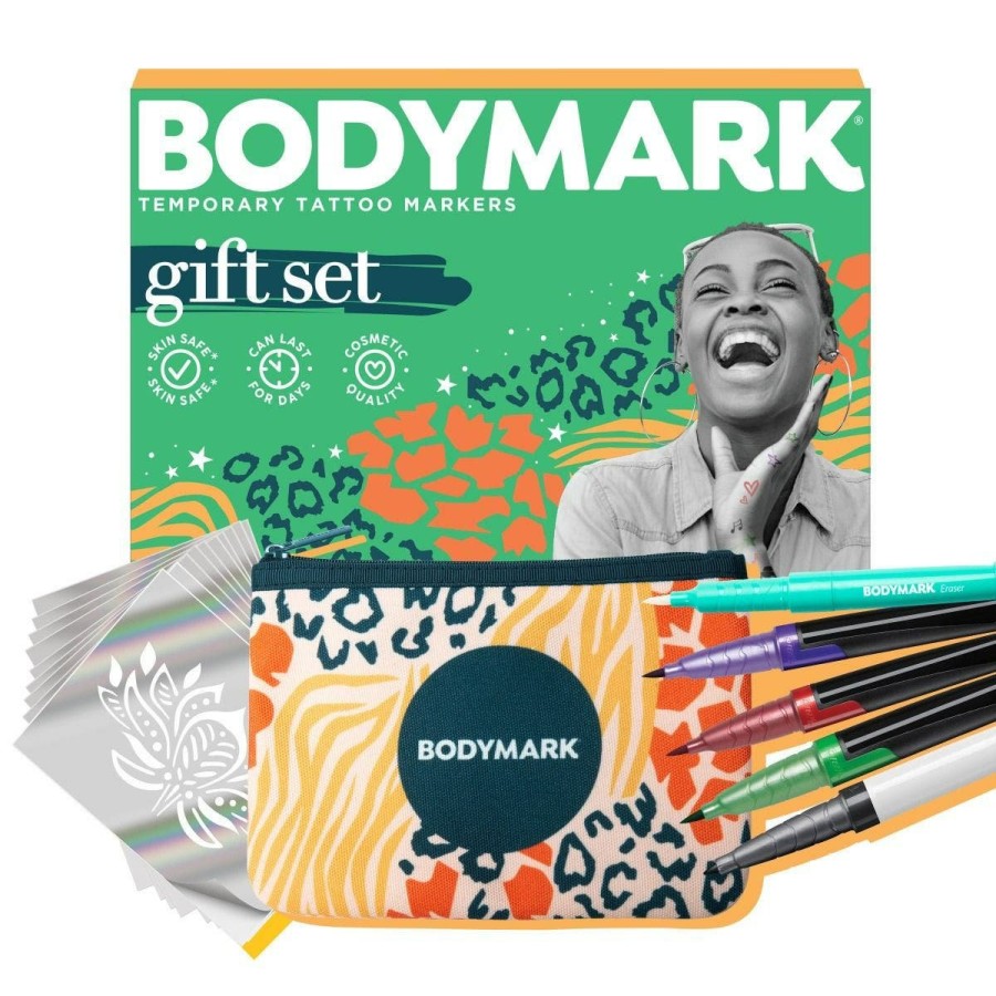 Hot BIC Bodymark Gift Set Temporary Tattoo Markers For Skin, Flexible Fine And Brush Tips