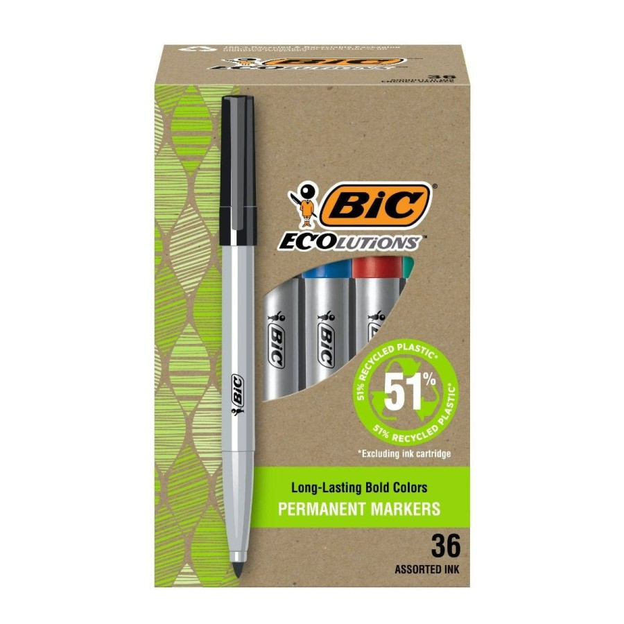 Online BIC Bic Ecolutions Fine Permanent Markers, Fine Bullet Tip, Assorted Colors Marker Set Made From 51% Recycled Plastic